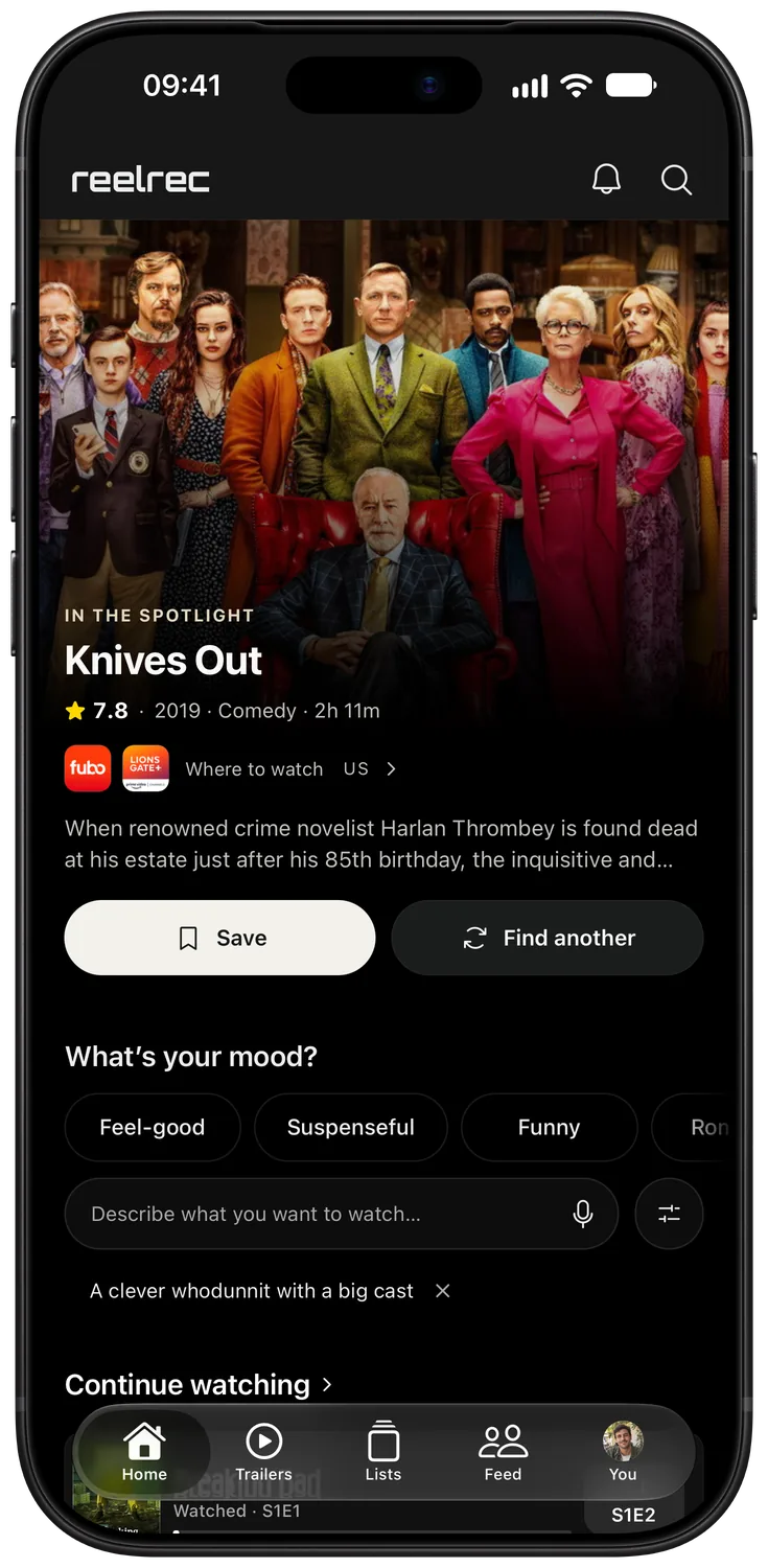 Mood chips and a describe field with the example “A clever whodunnit with a big cast”