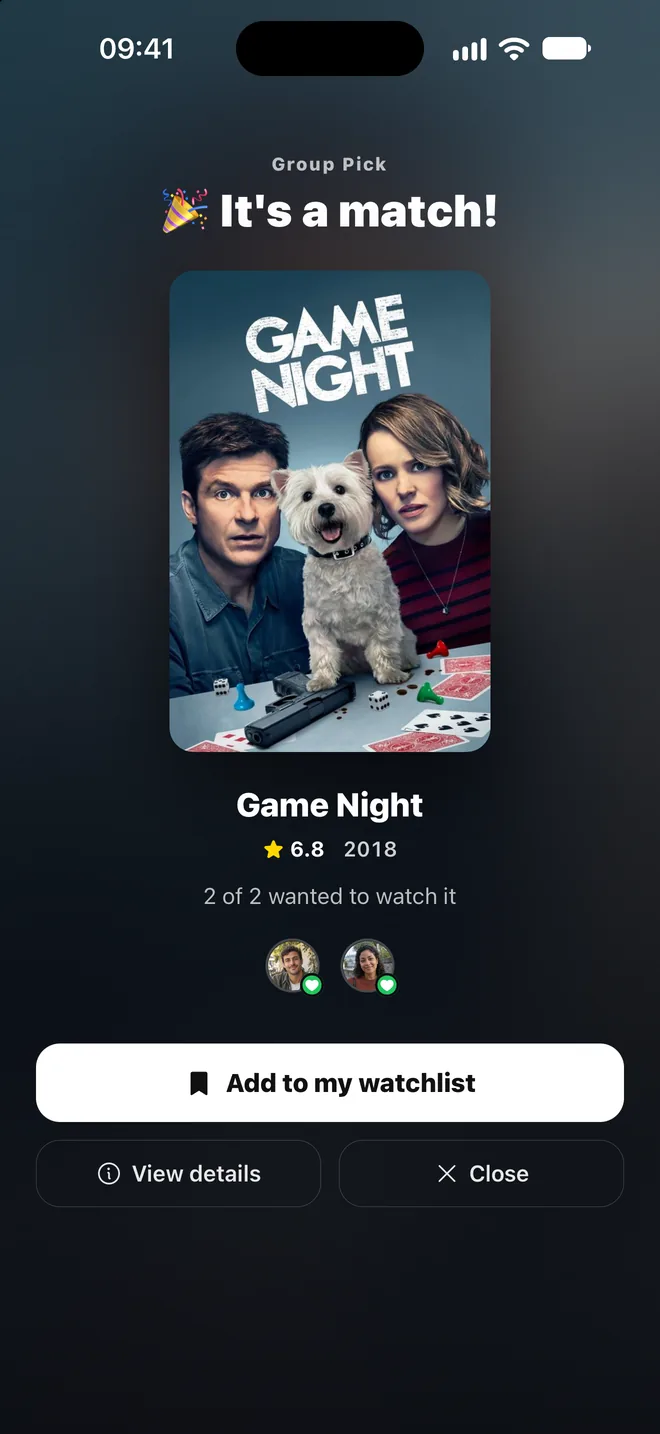 Shoda v režimu Skupinový výběr pro film Game Night